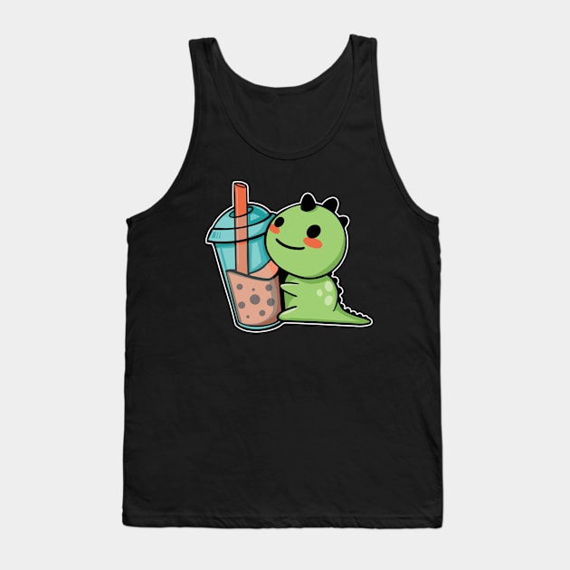 Cute Dinosaur With Boba Tea Tank Top by OnepixArt